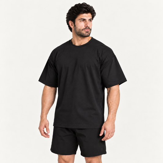 Camiseta Oversized Premium Grexx preta — vista três quartos