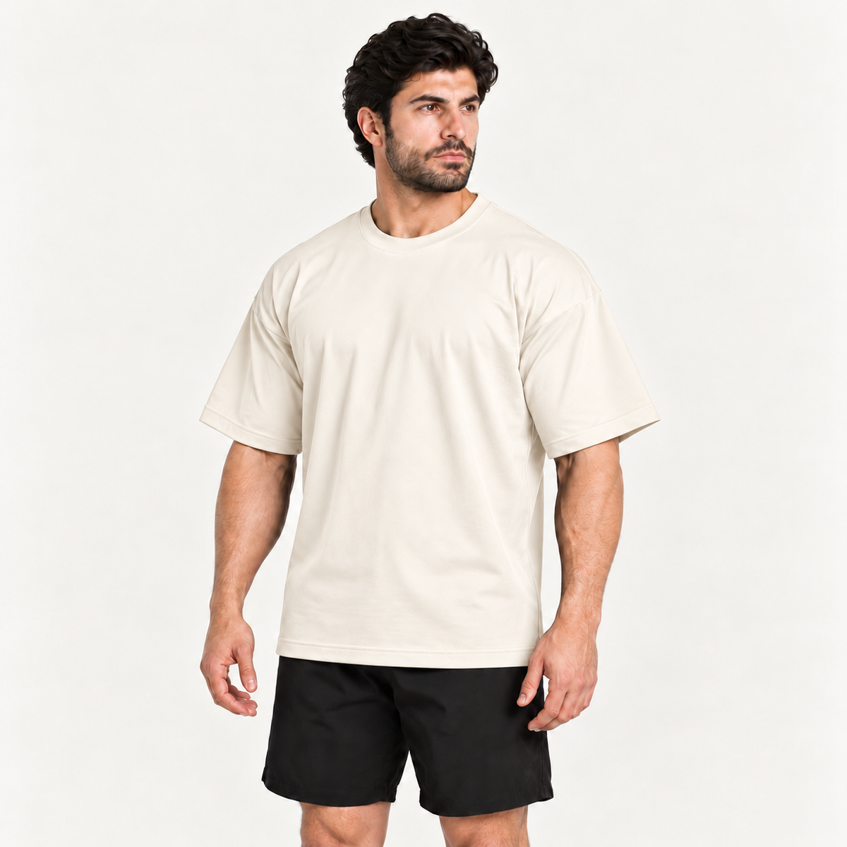 Camiseta Oversized Premium Grexx off-white — vista três quartos