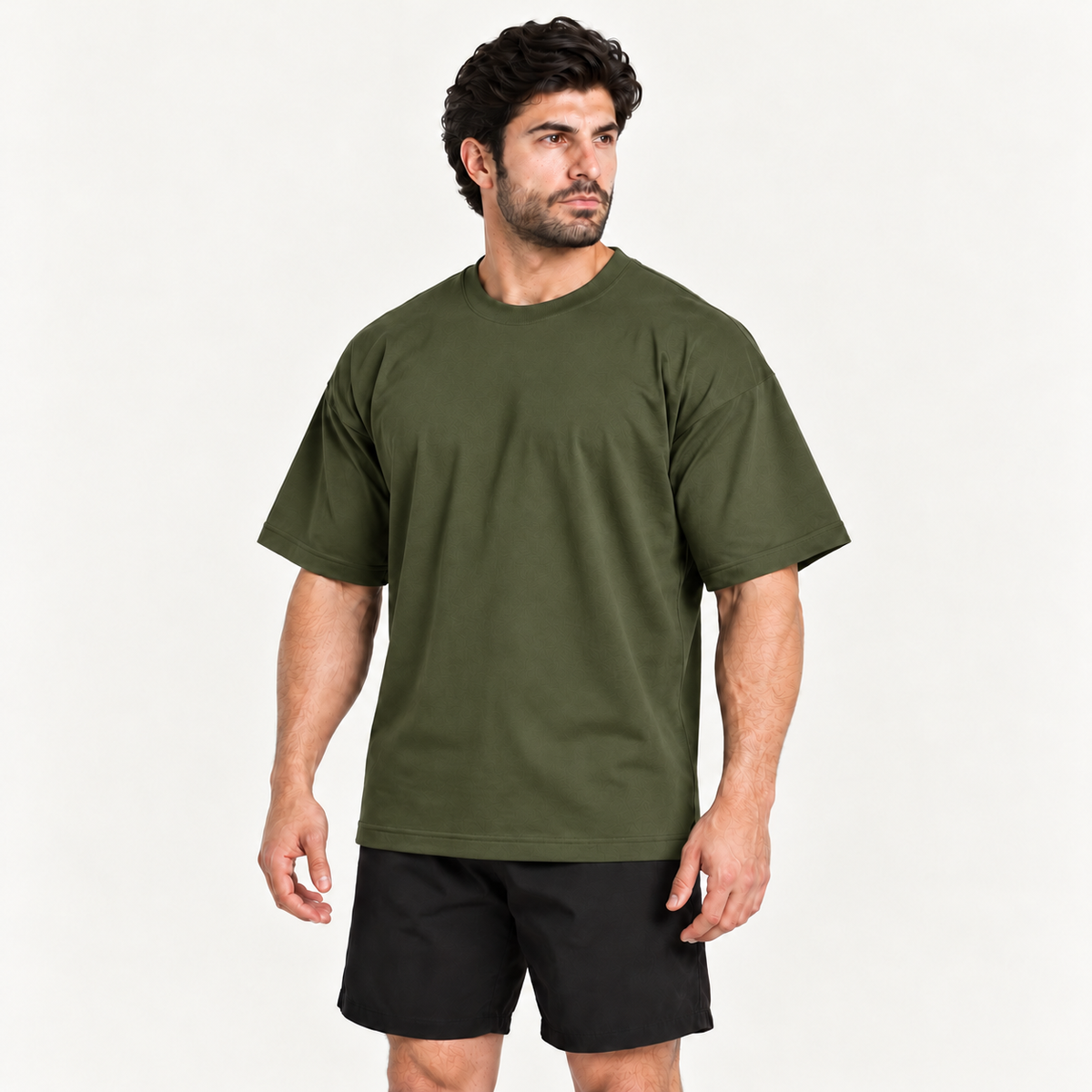 Camiseta Oversized Premium Grexx verde-militar — vista três quartos