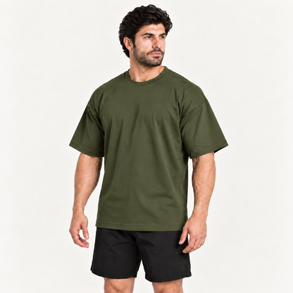 Camiseta Oversized Premium Grexx verde-militar — vista três quartos